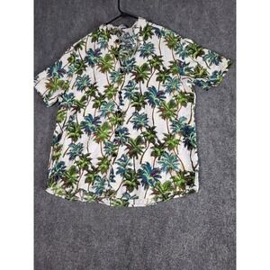 Vatpave Palm Tree Print Button Up Hawaiian Shirt Tropical Holiday‎ Men's Sz L